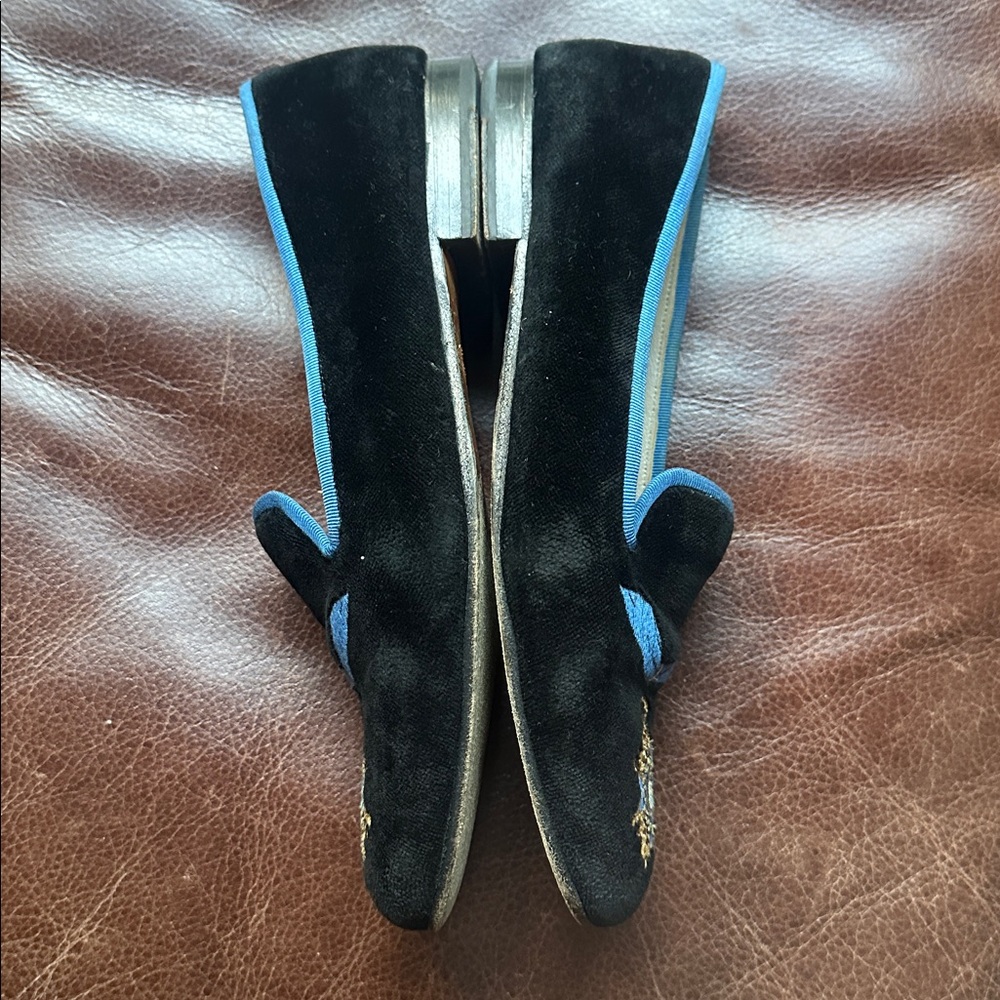 Stubbs & Wootton Black and Blue Embroidered Loafers - Picture 5 of 7